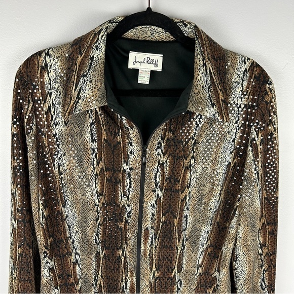 Joseph Ribkoff Brown Sequin Snake Skin Print Full Zip Jacket Size 14 - Picture 3 of 12